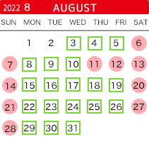 2022年8月の開館カレンダー