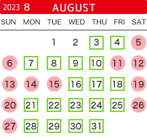 2023年8月の開館カレンダー